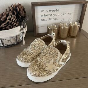 Gold Glitter Kids Slip-On Shoes